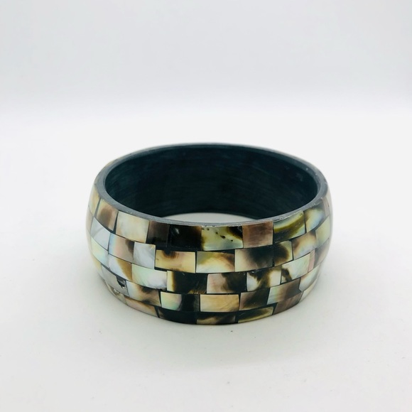 Vintage Mother of Pearl Inlay Wide Bracelet - Picture 4 of 9